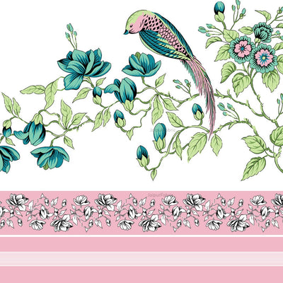 Pink Garden Serenade Bird Motifs King Size Bedsheet