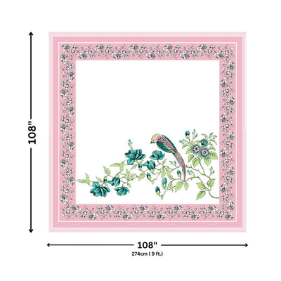 Pink Garden Serenade Bird Motifs King Size Bedsheet