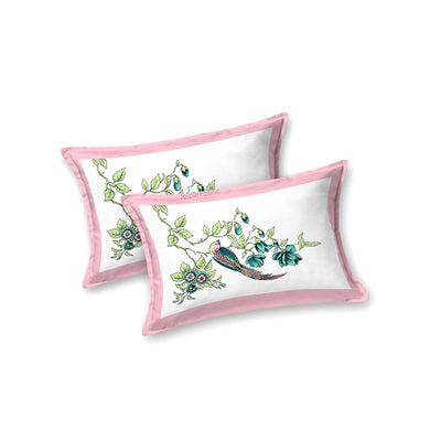 Pink Garden Serenade Bird Motifs King Size Bedsheet