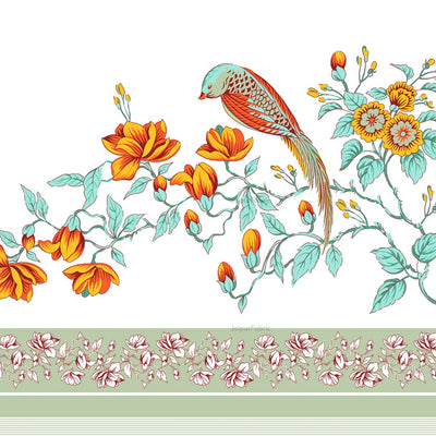 Olive Citrus Bloom Bird Motifs King Size Bedsheet