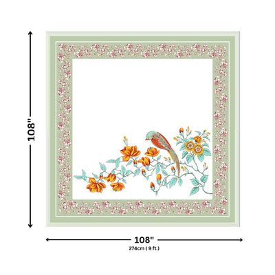 Olive Citrus Bloom Bird Motifs King Size Bedsheet