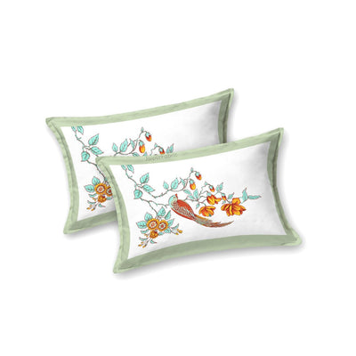 Olive Citrus Bloom Bird Motifs King Size Bedsheet