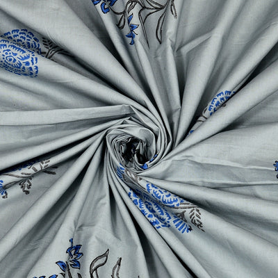 Powder Blue Base Indigo Floral Hand Block Print King Size 100% Pure Cotton Bedsheet
