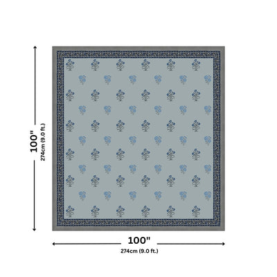Powder Blue Base Indigo Floral Hand Block Print King Size 100% Pure Cotton Bedsheet