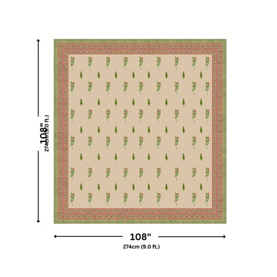 Warm Beige Base Pink & Green Botanical Hand Block Print King Size 100% Pure Cotton Bedsheet