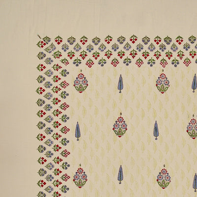 Soft Cream Base Multi-Color Floral Motif Hand Block Print King Size 100% Pure Cotton Bedsheet