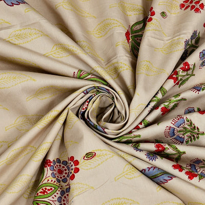 Soft Cream Base Multi-Color Floral Motif Hand Block Print King Size 100% Pure Cotton Bedsheet
