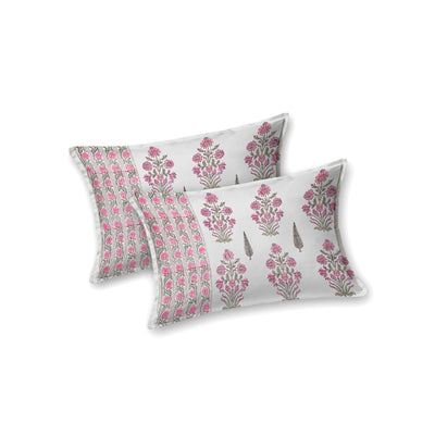 Ice Blue Base Magenta Floral Bouquet Hand Block Print King Size 100% Pure Cotton Bedsheet