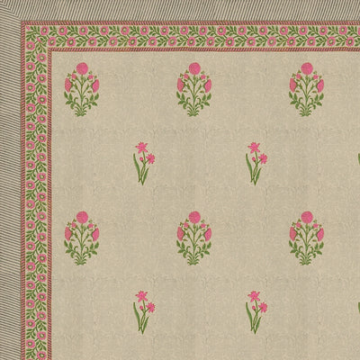 Sand Base Bright Pink Floral Hand Block Print King Size 100% Pure Cotton Bedsheet