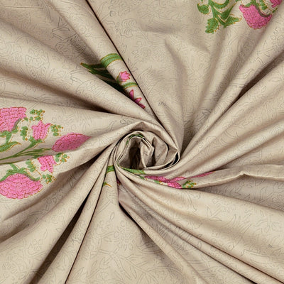 Sand Base Bright Pink Floral Hand Block Print King Size 100% Pure Cotton Bedsheet