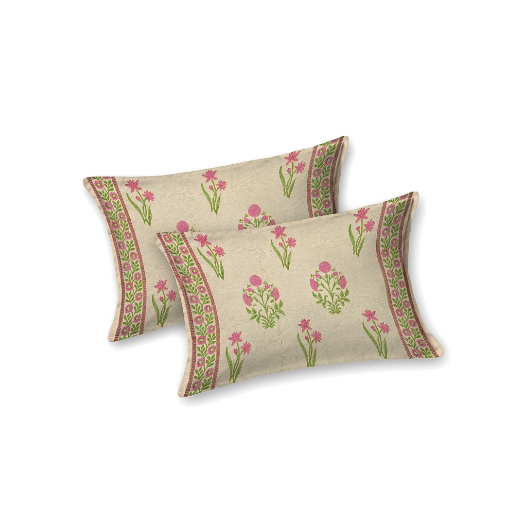 Sand Base Bright Pink Floral Hand Block Print King Size 100% Pure Cotton Bedsheet
