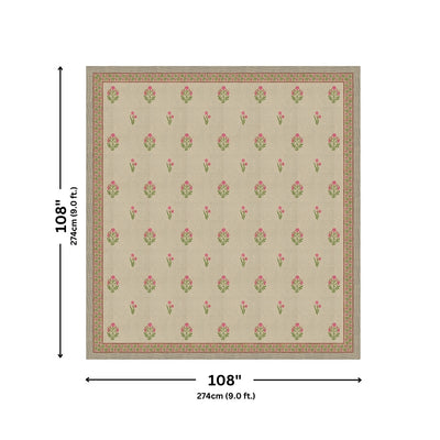 Sand Base Bright Pink Floral Hand Block Print King Size 100% Pure Cotton Bedsheet