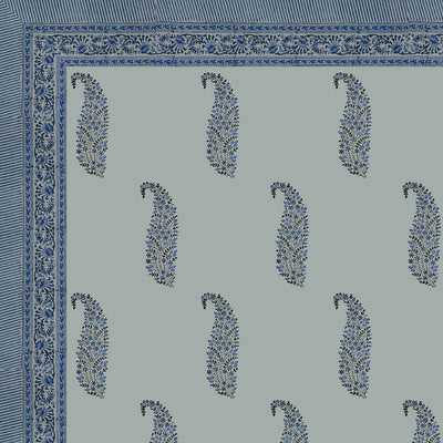 Slate Blue Base Indigo Paisley Hand Block Print King Size 100% Pure Cotton Bedsheet