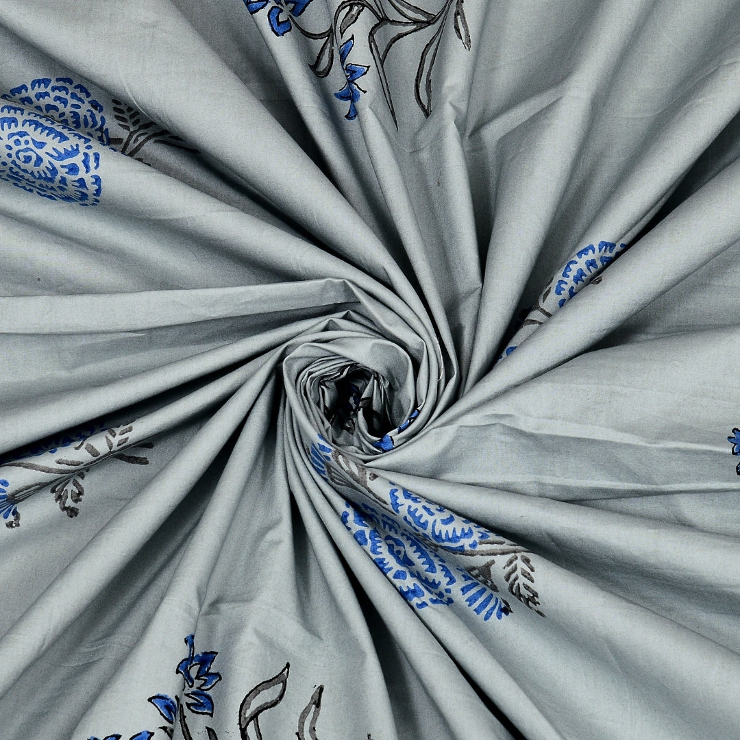 Slate Blue Base Indigo Paisley Hand Block Print King Size 100% Pure Cotton Bedsheet