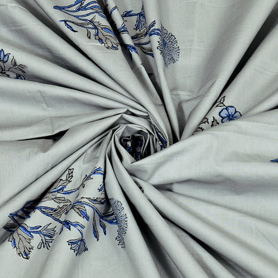 Sage Green Base Deep Blue Floral Hand Block Print King Size 100% Pure Cotton Bedsheet