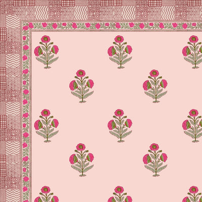 Blush Pink Base Rose Floral Hand Block Print King Size 100% Pure Cotton Bedsheet