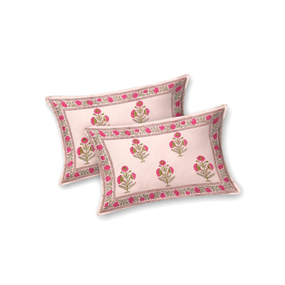 Blush Pink Base Rose Floral Hand Block Print King Size 100% Pure Cotton Bedsheet