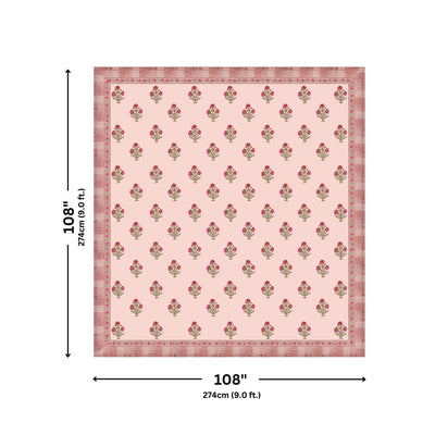 Blush Pink Base Rose Floral Hand Block Print King Size 100% Pure Cotton Bedsheet