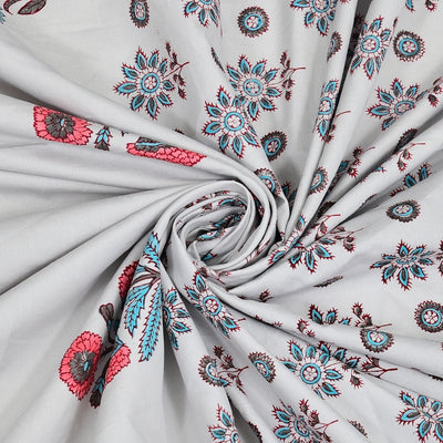 Pearl Grey Base Geometric Floral Hand Block Print King Size 100% Best Pure Cotton Bedsheet
