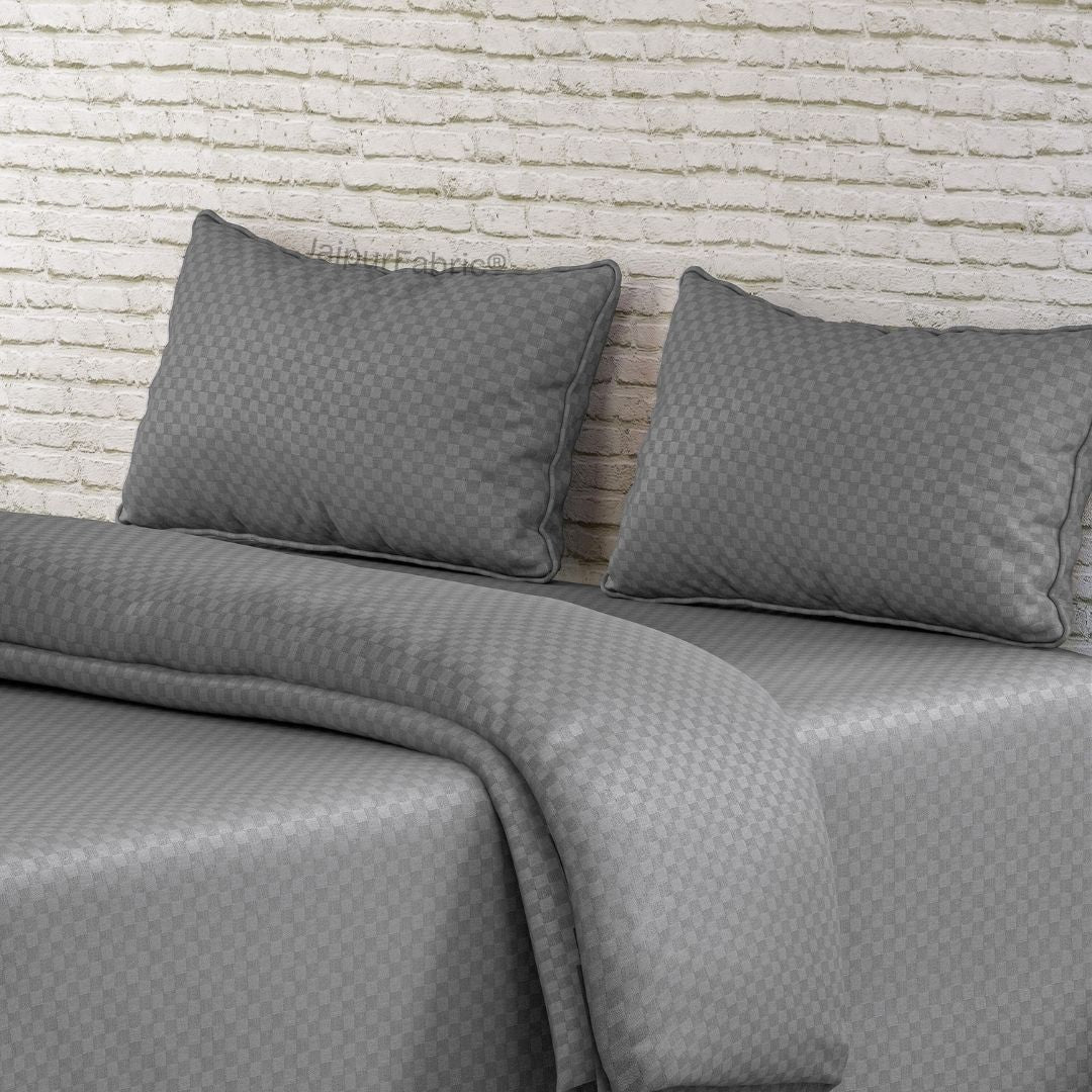 Dark Grey Premium 100% Cotton 300TC Jacquard Weave Bedsheet | Set of 1 Bedsheet and 2 Pillow Covers (108" X 108")