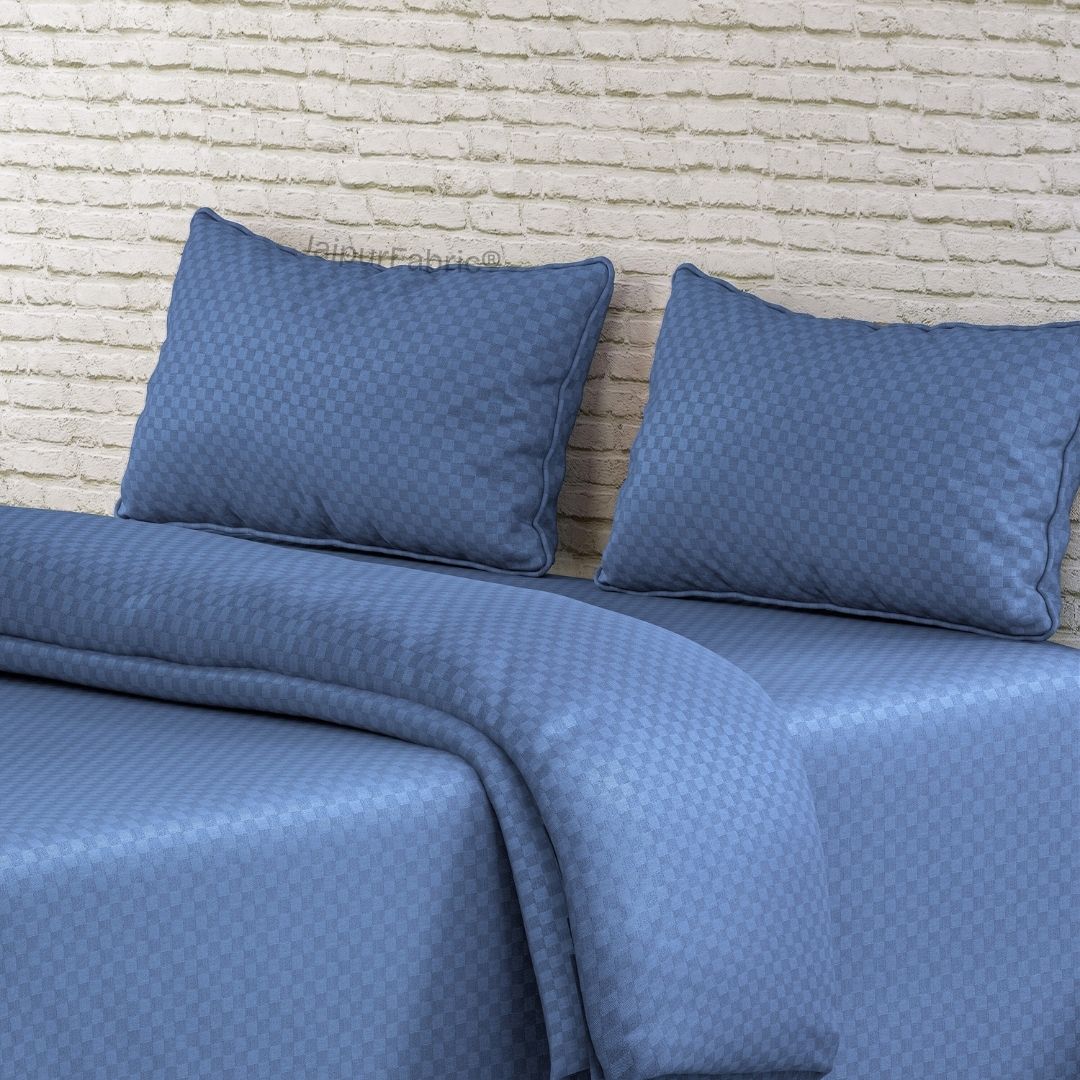 Mediterranean Blue Premium 100% Cotton 300TC Jacquard Weave Bedsheet | Set of 1 Bedsheet and 2 Pillow Covers (108" X 108")