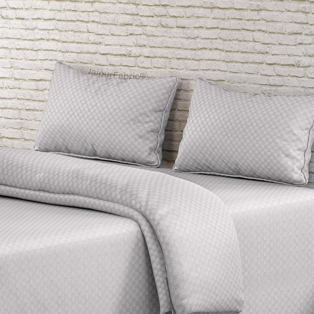 Silver Grey Premium 100% Cotton 300TC Jacquard Weave Bedsheet | Set of 1 Bedsheet and 2 Pillow Covers (108" X 108")