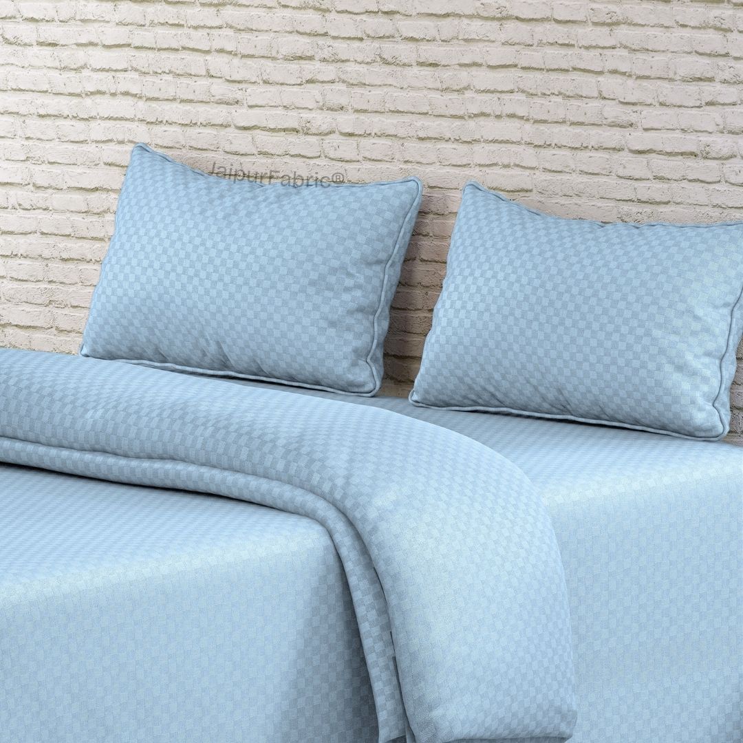 Slate Blue Premium 100% Cotton 300TC Jacquard Weave Bedsheet | Set of 1 Bedsheet and 2 Pillow Covers (108" X 108")