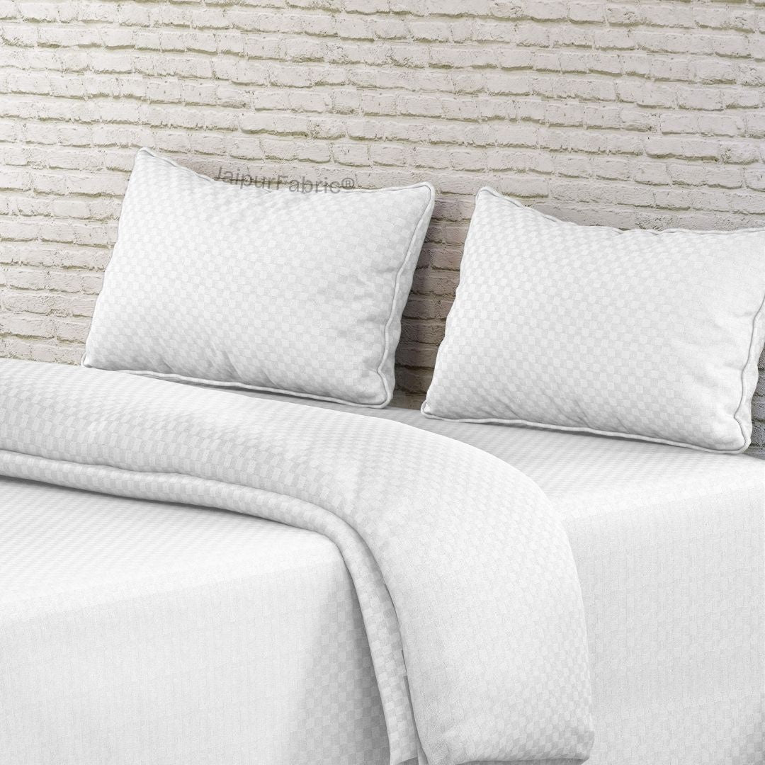 White Premium 100% Cotton 300TC Jacquard Weave Bedsheet | Set of 1 Bedsheet and 2 Pillow Covers (108" X 108")