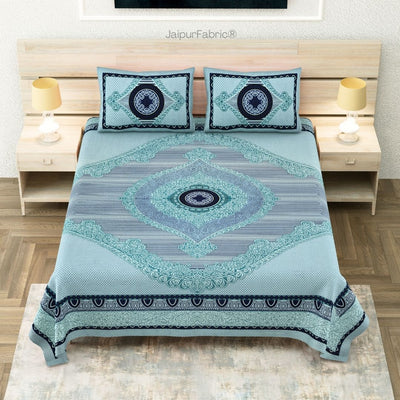 Shubh Labh Teal Elegance Luxurious Pure Cotton King Size Bedsheet