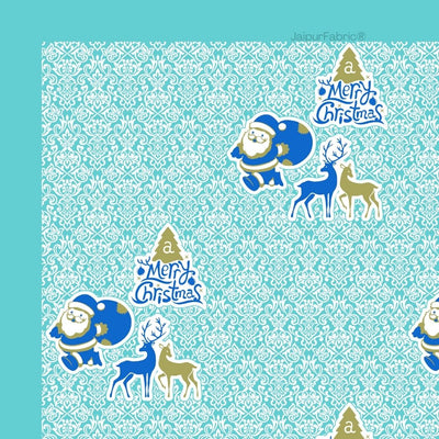 Sky Blue Magical Ride Santa and Reindeer Blue Cotton King Size Bedsheet
