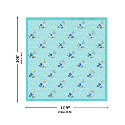 Sky Blue Magical Ride Santa and Reindeer Blue Cotton King Size Bedsheet