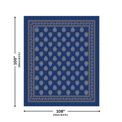 Floral Bunch Royal Blue Pure Cotton Khari Gold Work King Size Bedsheet – 240 TC
