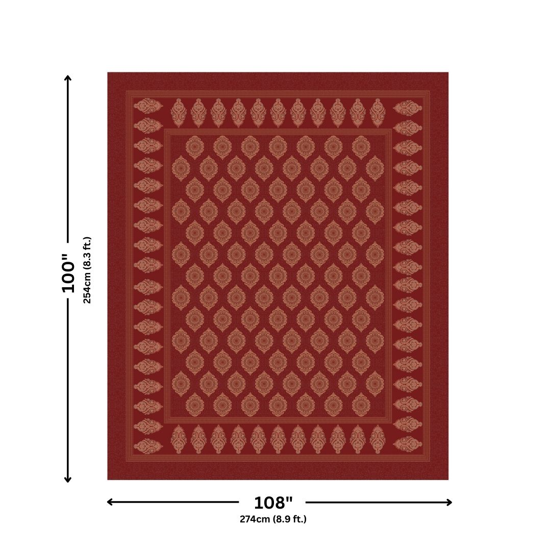 Mandala Motif Maroon Pure Cotton Khari Gold Work King Size Bedsheet – 240 TC
