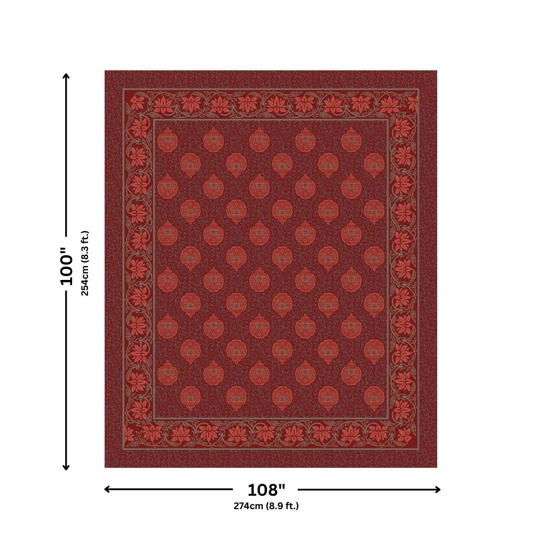 Fan Floral Mandala Maroon Pure Cotton Khari Gold Work King Size Bedsheet – 240 TC