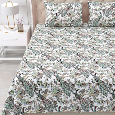 Mayura Royal Feather Mint Garden Pure Cotton King Size Bedsheet