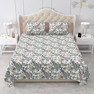 Mayura Royal Feather Mint Garden Pure Cotton King Size Bedsheet