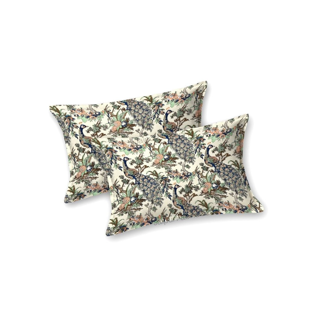 Mayura Royal Feather Beige Bloom Pure Cotton King Size Bedsheet