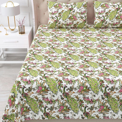 Mayura Royal Feather Pink Grove Pure Cotton King Size Bedsheet