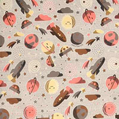 Future Astronaut Beige Soft Cotton Kids Bed Sheet Combo of 2