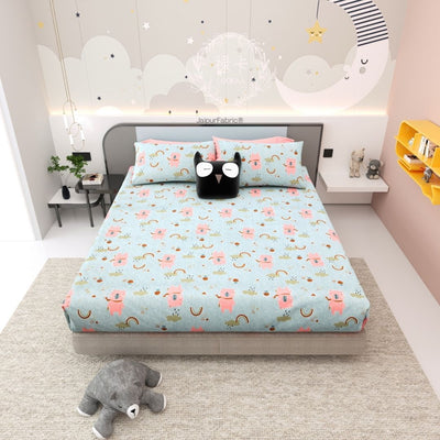 Playtime Pals Blue Pastel Soft Cotton Kids Bed Sheet Combo of 2