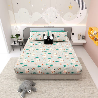 Playtime Pals Green Pastel Soft Cotton Kids Bed Sheet Combo of 2