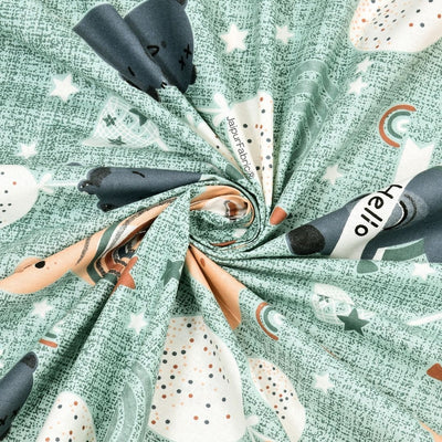 Cuteness Overloaded Green Soft Cotton Kids Bed Sheet Combo of 2