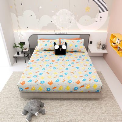 ABC Alphabet Adventure Orange and Blue Soft Cotton Kids Bed Sheet Combo of 2