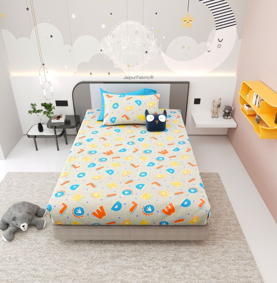 Abc Soft ABC Alphabet Adventure Orange and Blue Soft Cotton Kids Bed Sheet ...