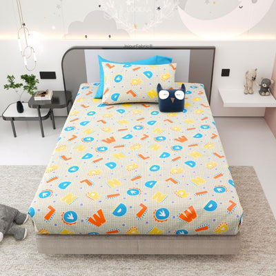 ABC Alphabet Adventure Orange and Blue Soft Cotton Kids Bed Sheet Combo of 2