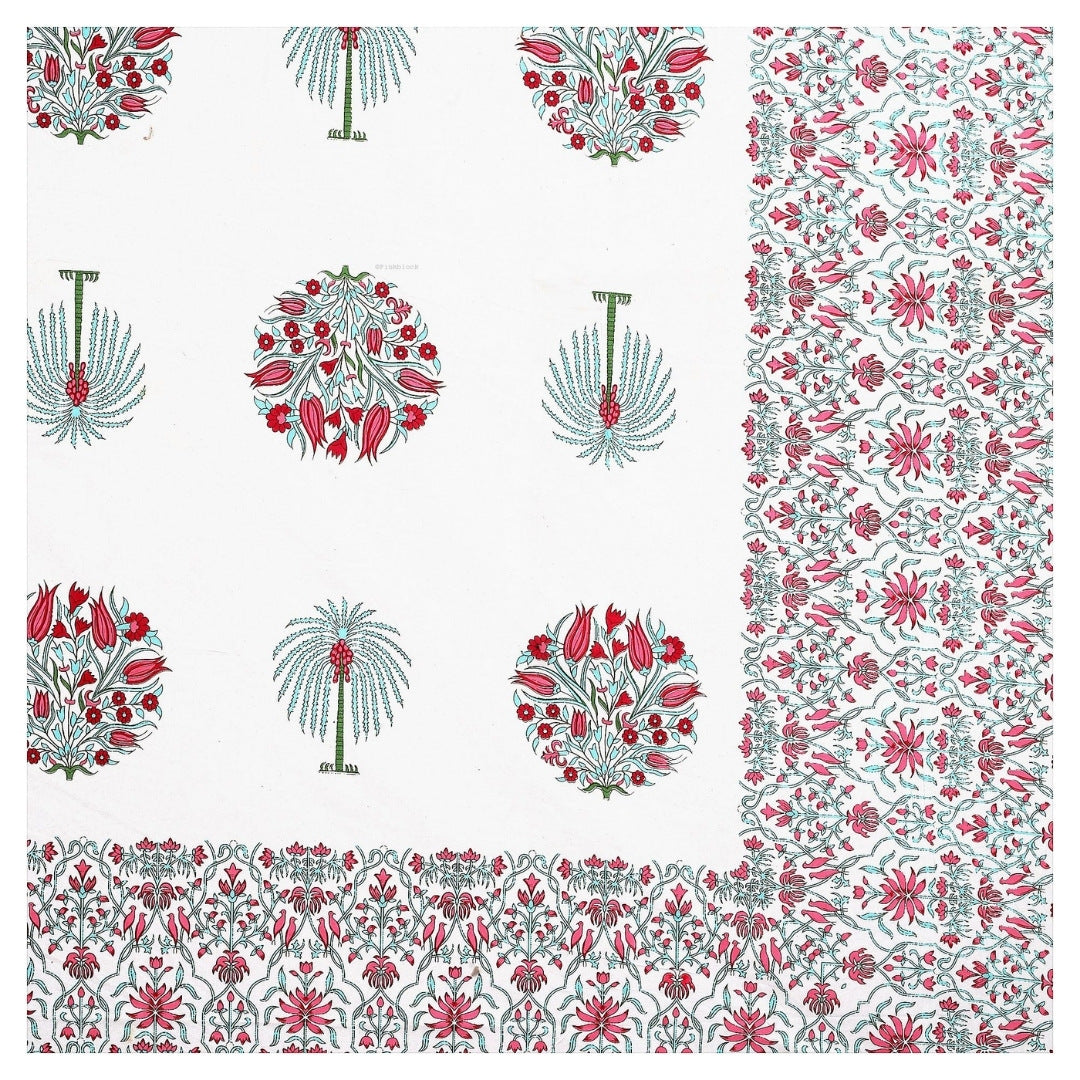 Palm Medallion Rosewood Pure Cotton King Size Bedsheet