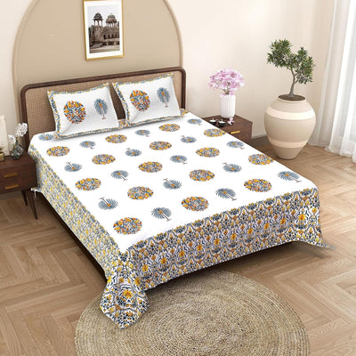 Palm Medallion Sunflower Pure Cotton King Size Bedsheet