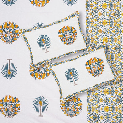 Palm Medallion Sunflower Pure Cotton King Size Bedsheet