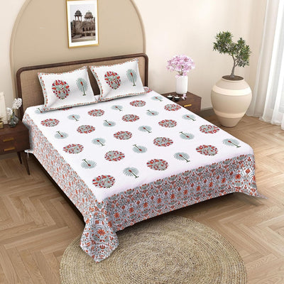 Palm Medallion Coral Pure Cotton King Size Bedsheet