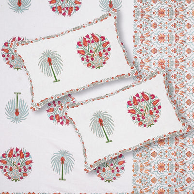Palm Medallion Coral Pure Cotton King Size Bedsheet